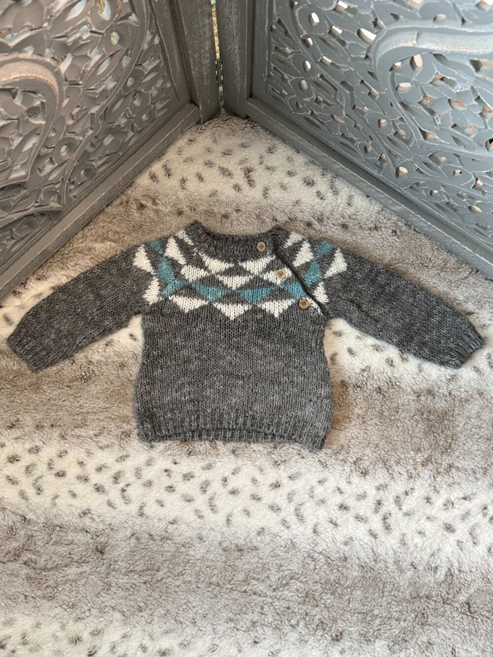 ZARA Mini gray nordic sweater baby boys 3-6 months preppy academia holiday party